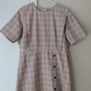 Amish Mennonite Cape Dress 42"B 35"W Pink Plaid Cotton Blend Long